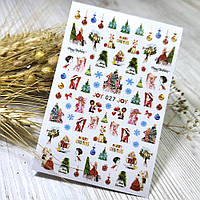 Наклейки для ногтей Nail stiker Merry Christmas (елочки снежинки девушки ) новогодние EB 027