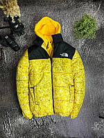Мужской пуховик TNF | Зимняя куртка желтого цвета | Куртка короткая стильная с вышитым логотипом