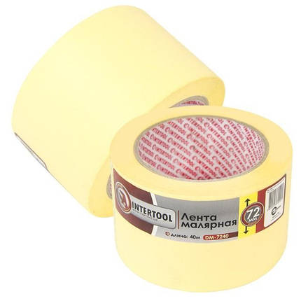 Стрічка малярна (крепп) жовта, ширина: 72 мм, довжина 40 м INTERTOOL DM-7240, фото 2