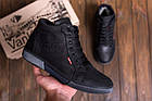 Теплі зимові спортивні черевики з натуральної шкіри з натуральним хутром Levis Black Classic високі зимові шкіряні кеди, фото 9