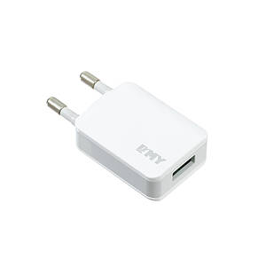 Мережевий зарядний пристрій EMY 1.0A 1USB,  White