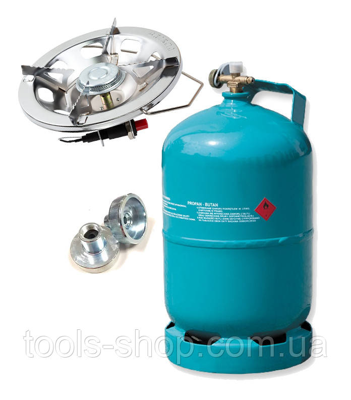 Набір! Балон для газу 12 л/ 5kg з пальником (п'єзо) та перехідником VITKOVICE MILMET Польща (порожній, без газу) пропан-бутан, фото 1