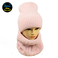Женский ангоровый комплект шапка + снуд Ирма - Светло-розовый