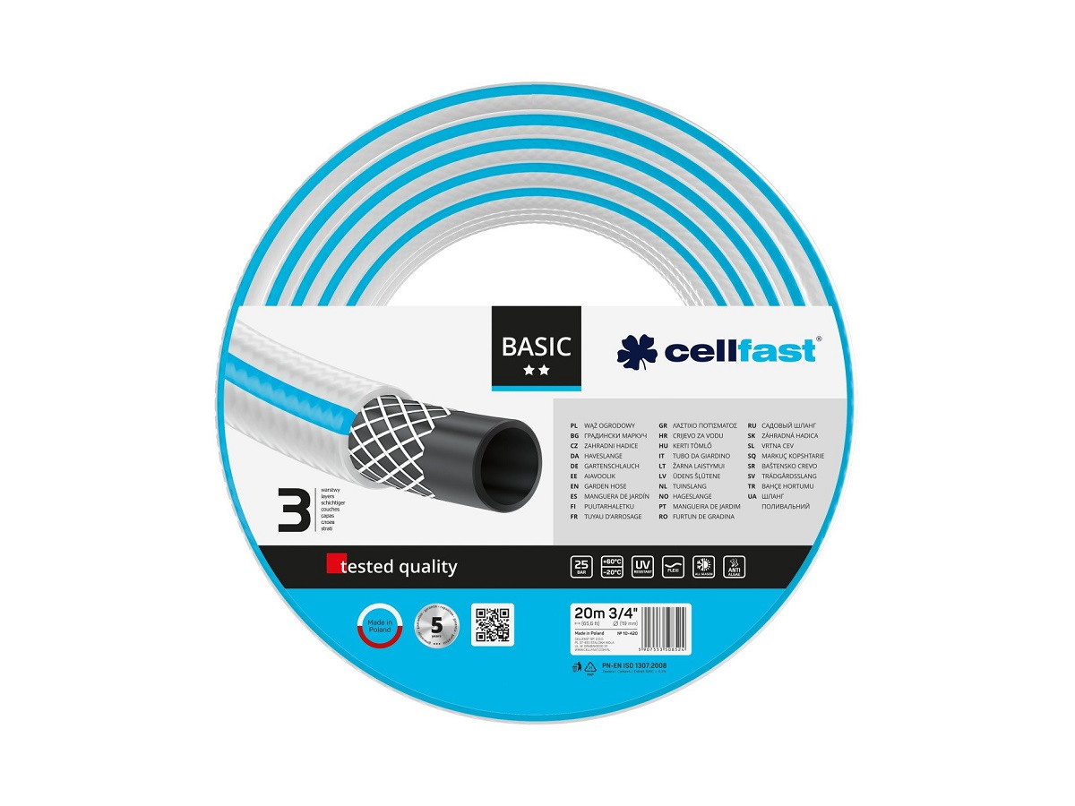 Поливальний шланг Cellfast BASIC 3/4 дюйма 20 м садовий тришаровий - 10-420