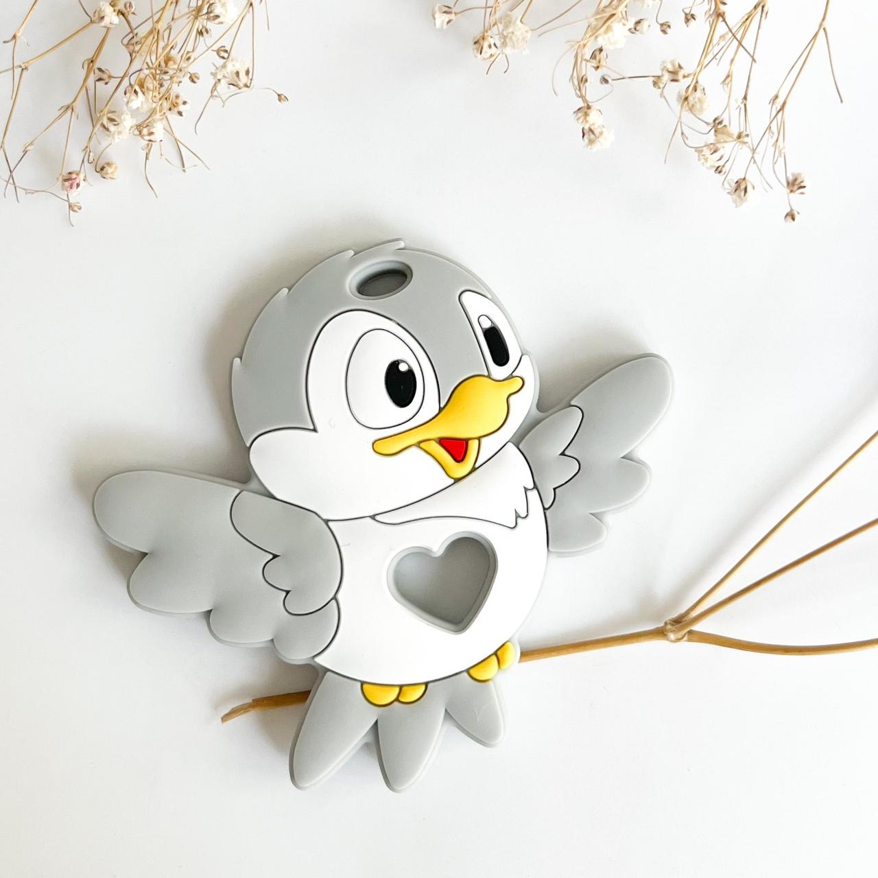 Пташка ГРИЗУНОК (світло-сірий), силіконовий прорізувач для зубів, фото 1