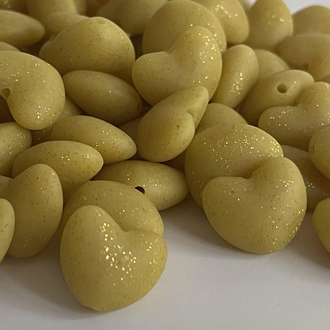 Серце ГЛІТТЕР (гірчиця) силіконова намистина, фото 1