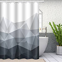 Дизайнерская качественная водонепроницаемая шторка для ванной и душа 180 x 180, серо-черные треугольники