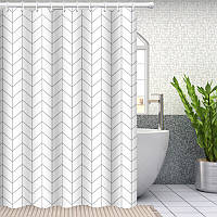 Дизайнерская качественная водонепроницаемая шторка для ванной и душа Bathlux 180 x 180 см Белая в серые ромбы