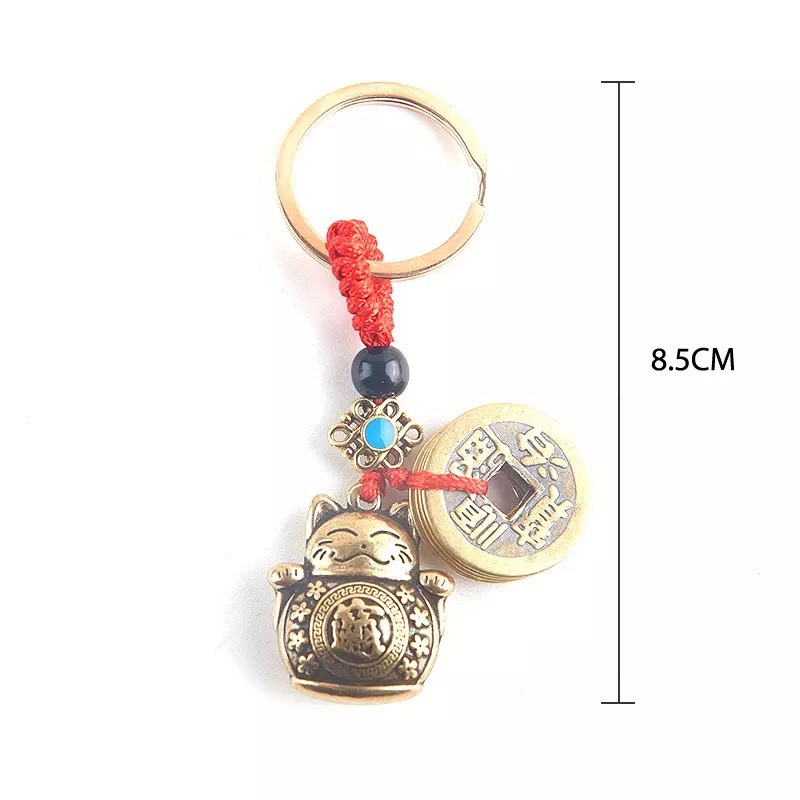Брелок Кот Манэки-Нэко с пятью китайскими монетами и символом инфинити привлекает богатство и крепкое здоровье - фото 5 - id-p1693179009