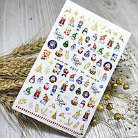 Наклейки для ногтей Nail stiker Merry Christmas ( снеговик дед мороз новый год ) новогодние персонажи F 617