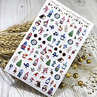 Наклейки для ногтей Nail stiker Merry Christmas (гномы украшения новый год ) новогодние персонажи F 689