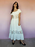Платье летнее миди с вставками кружева Белое