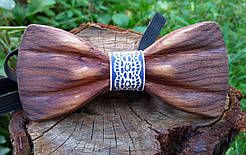 Дерев'яна краватка метелик 3D Блакитний орнамент ручної роботи, серія Зиррикот