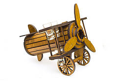 Подарунковий дерев'яний сувенірний набір "Міні-бар Літак і стопки" ручної роботи