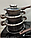 Набір каструль та сковорода Higher Kitchen коричневий Каструлі з гранітним антипригарним покриттям 7 предметів, фото 4