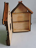 Подарунковий дерев'яний сувенірний набір "Настінна Ключниця Будинок маленький" ручної роботи