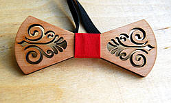 Дерев'яна краватка метелик Розпис червона ручної роботи