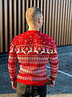 Чоловічий новорічний светр з оленями червоний без горла вовняний, фото 7