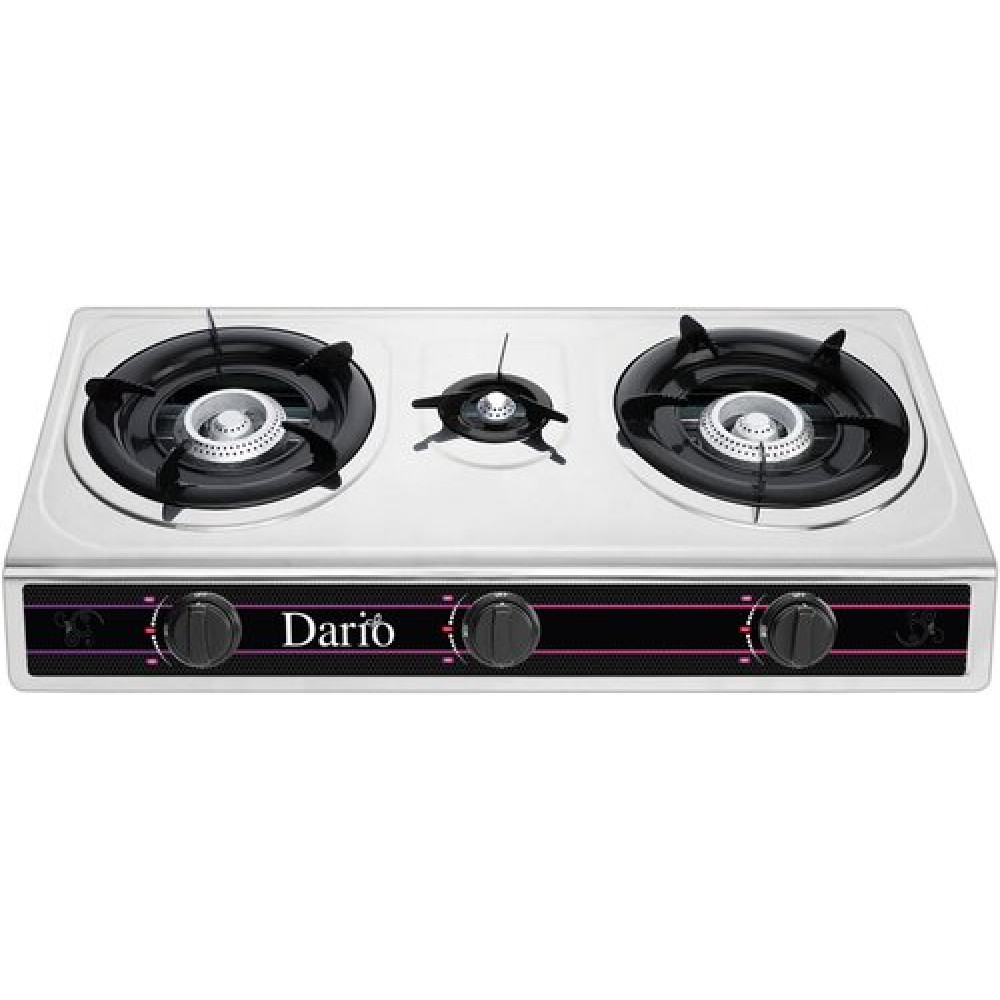 Настільна газова плита-таганок DARIO DR1014G з неіржавкої сталі на 3 конфорки, фото 1