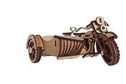 Механічний дерев'яний 3D пазл РЕЗАНОК Мотоцикл з коляскою 124 елемента (0003)