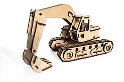Механічний дерев'яний 3D пазл РЕЗАНОК Екскаватор 125 елементів (0005)