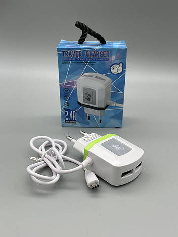 Зарядний пристрій СЗУ 220V 2USB 2.1A для смартфонів і планшетів Micro BF, фото 1