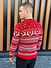 Чоловічий новорічний светр з оленями бордовий без горла вовняний, фото 9