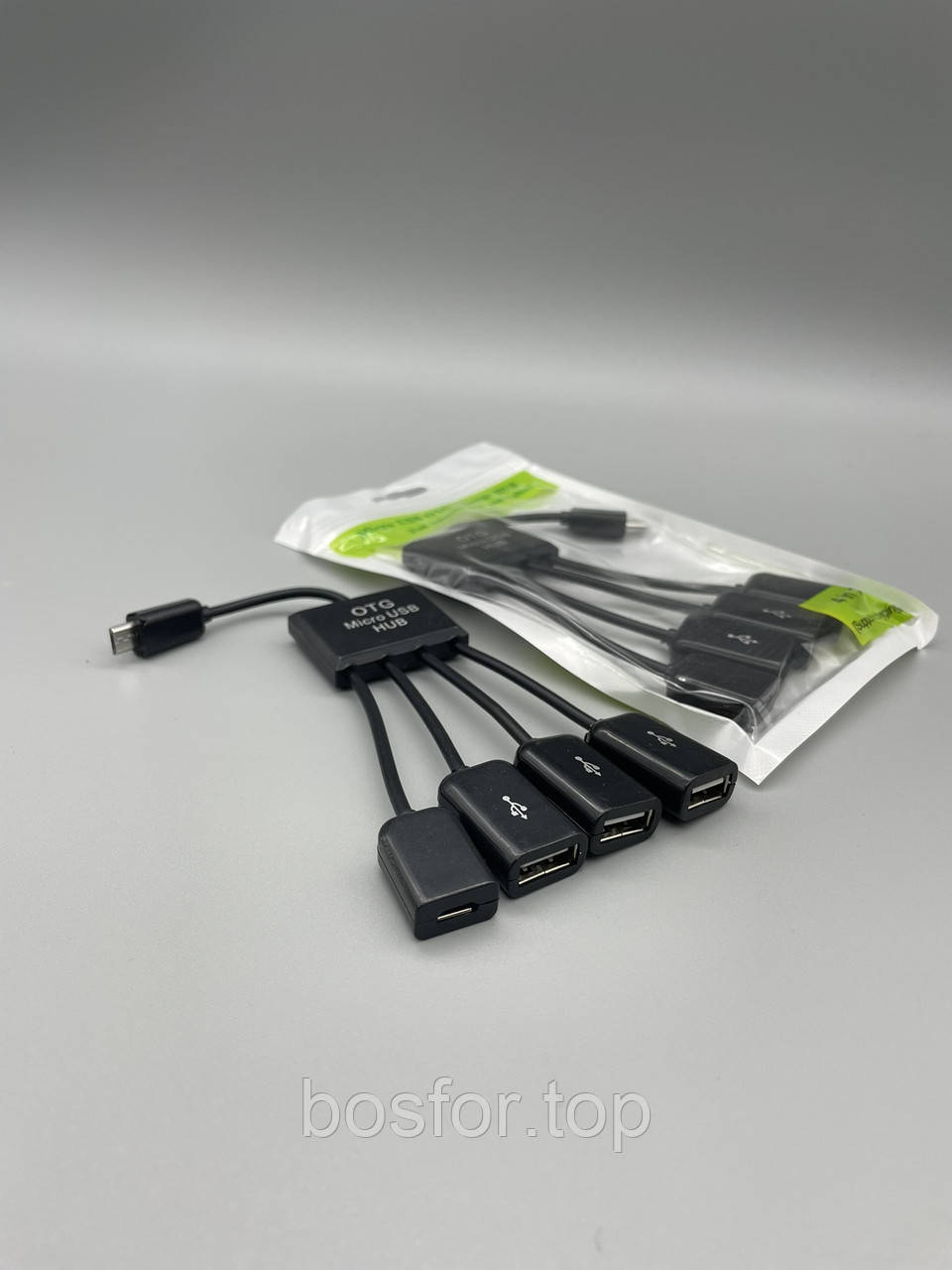 Хаб USB 2.0 4 порти OTG micro чорний для підключення клавіатури миші флешки зарядки телефона BF