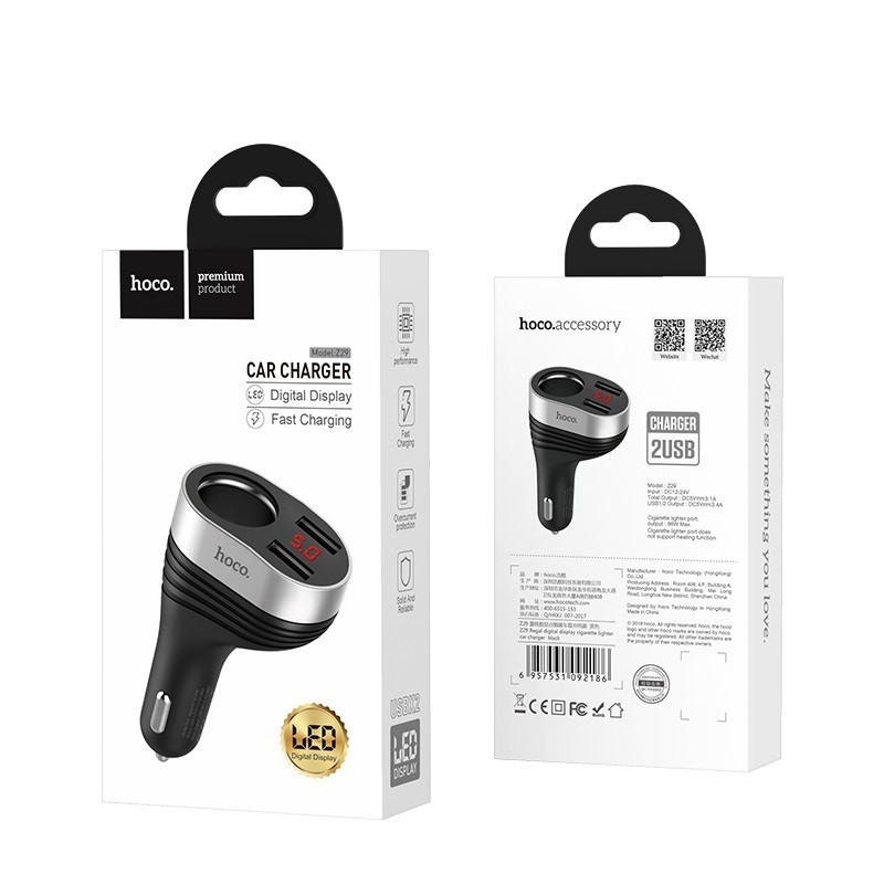 АЗУ HOCO Z29 автомобільне зарядне пристрій 2USB LED 3.1A для смартфонів та планшетів BF