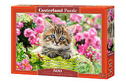 Пазл Castorland 500 елементів Кошеня в саду 47х33 см Класичні пазли Кастор Kitten in flower garden B-52974