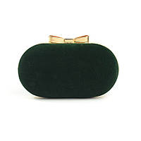 Зеленый вечерний клатч бокс на цепочке маленькая овальная выпускная велюровая мини сумочка клатч из велюра