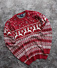 Чоловічий новорічний светр з оленями бордовий без горла вовняний, фото 2