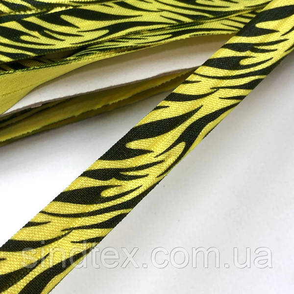 Бейка трикотажна-стрейч зебра жовта -1,5 см