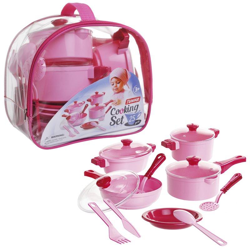 Дитячий набір посуду Cooking Set Юніка 1757 у сумці рожевий 25 pcs каструлі сковорода прилади іграшка кухня