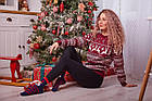 Жіночий новорічний светр з оленями джинсовий без горла вовняний, фото 6