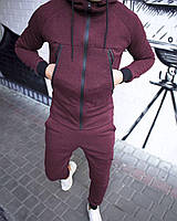 Удобный спортивный мужской костюм осень-зима Бордовый, Костюм для мужчин утепленный для активного спорта
