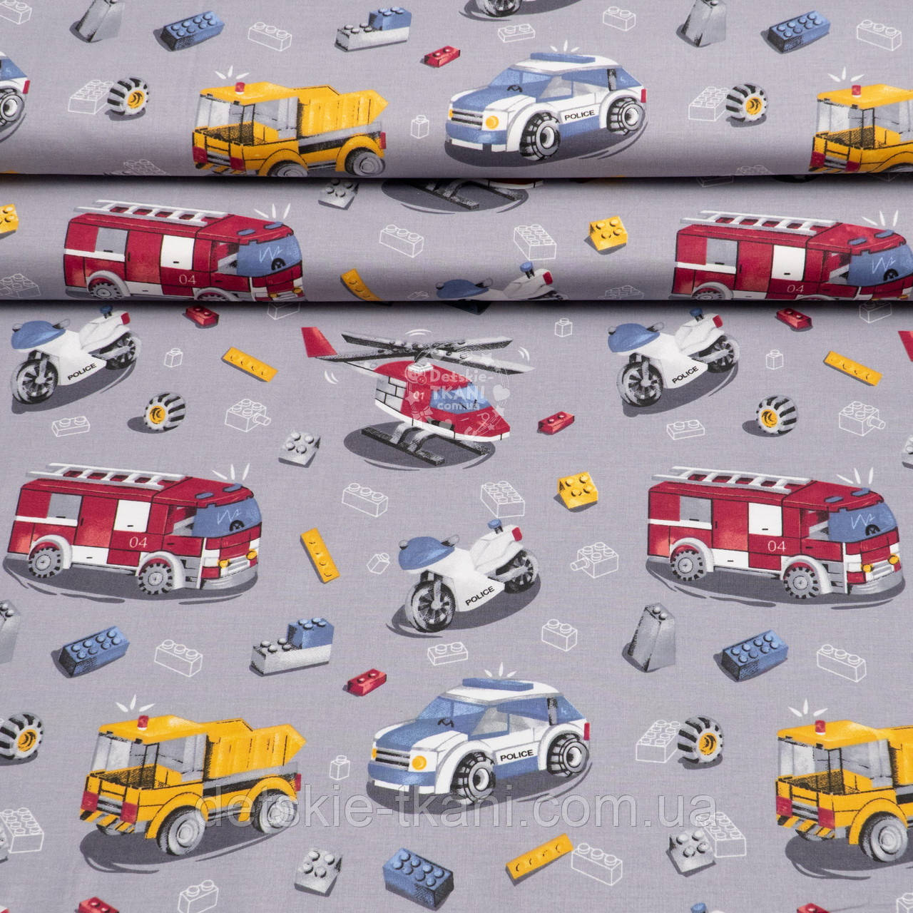 Ранфорс шириною 240 см "Службовий транспорт" на сірому, №4341, фото 1