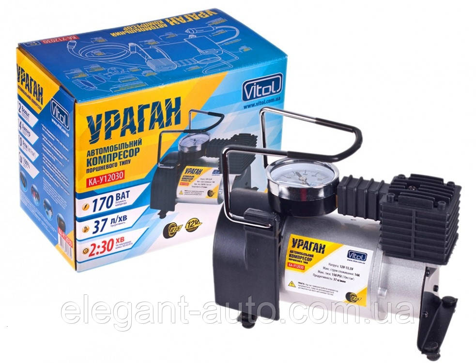 Компресор - "Ураган" 12030 - 12v - 170вт - 37л - 10атм - 12А