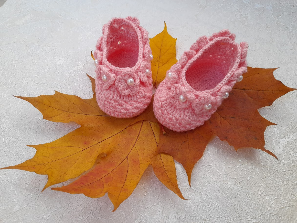 Пінетки в'язані пінетки для маленької принцеси від 0-3м. (9,5см) Ручна робота, фото 1