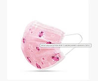 Маска медицинская ДЕТСКАЯ Волесс 3-шар на резинке н/ст с рисунком, розовая 50шт.