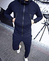 Спортивный мужской теплый костюм на манжетах и резинке Темно-синий, Качественный зимний костюм мужской