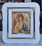 Ікона ангела Хранителя в білому фігурному кіті з декоративними куточками, розмір 17*19, розмір літографії 10*12, фото 7
