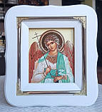 Ікона ангела Хранителя в білому фігурному кіті з декоративними куточками, розмір 17*19, розмір літографії 10*12, фото 2