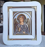 Ікона ангела Хранителя в білому фігурному кіті з декоративними куточками, розмір 17*19, розмір літографії 10*12, фото 4