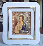 Ікона ангела Хранителя в білому фігурному кіті з декоративними куточками, розмір 17*19, розмір літографії 10*12, фото 5