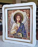 Ікона Ангел Хранитель у білому фігурному дерев'яному кіоті під склом, розмір кіота 30×26, сюжет 20×24., фото 3