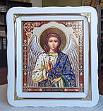 Ікона Ангел Хранитель у білому фігурному дерев'яному кіоті під склом, розмір кіота 30×26, сюжет 20×24., фото 2