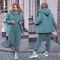 Женский теплый спортивный костюм на флисе. Костюм тройка штаны + жилетка+ свитшот Р- 46-48, 50-52, 54-56
