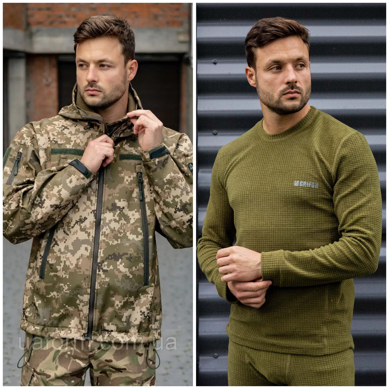 Комплект: Куртка Soft Shell Grifon піксель + тактична термобілизна (олива/чорна), фото 1