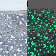 Светящийся плед-одеяло день-ночь для детской кроватки и коляски 135 см светится в темноте, плед горящие звезды